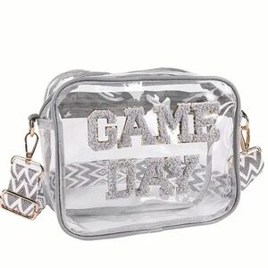New -Fun ! Transparent -Game Day Stadium Approved Crossbody/Shoulder Bag -Silver